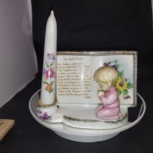 Lipper and Mann Porcelain The Lord's Prayer Girl Book  Planter Original Candle